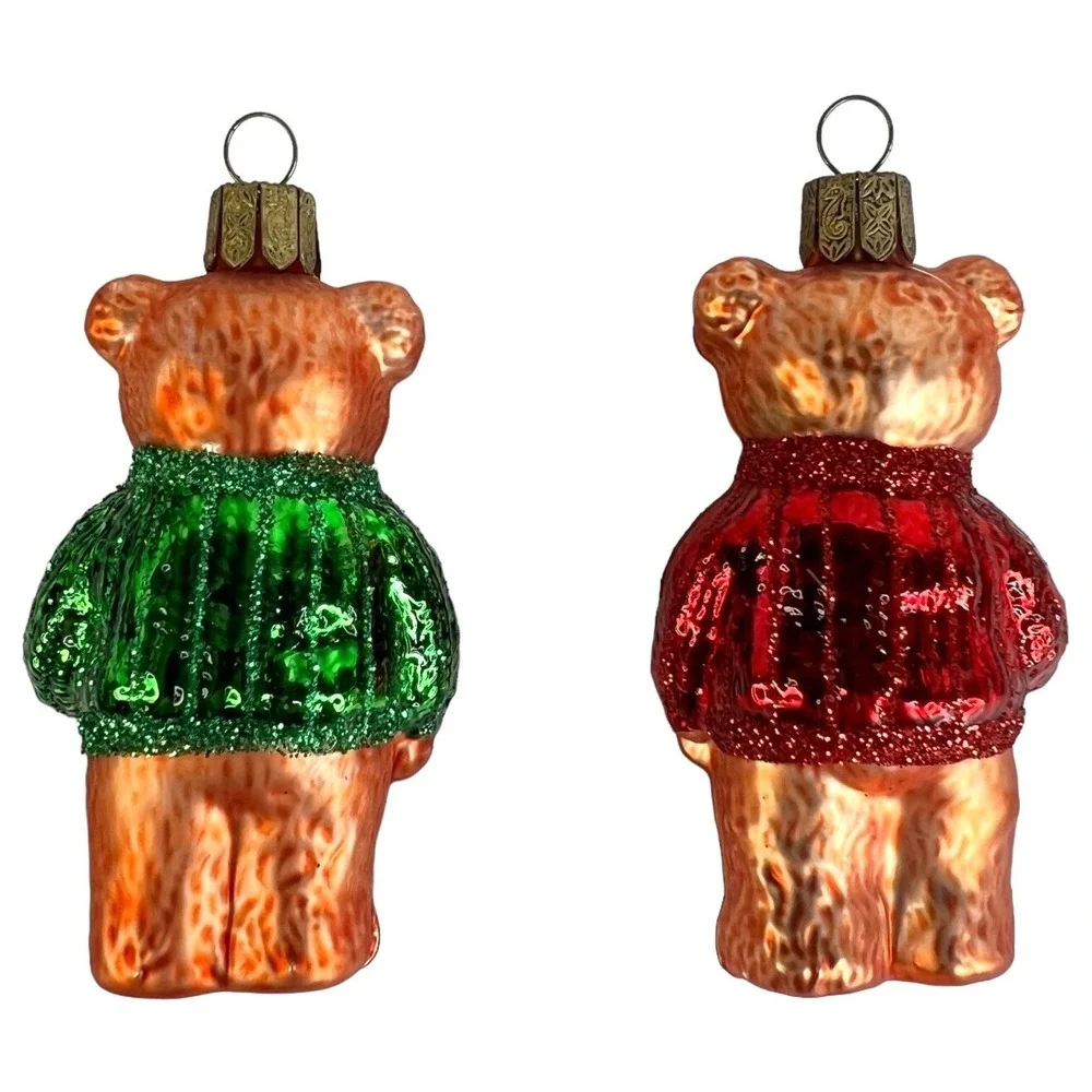 3 Waterford Christmas Teddy Bear Ornament Hand Painted Glass‎ Holiday Heirloom